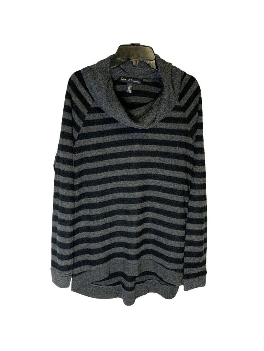French Laundry Womens Striped Cowl Neck Pullover Sweater Grey Black Size M